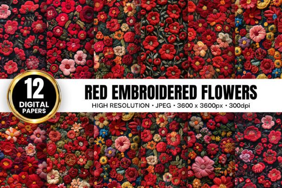 Review: Red Flowers Embroidery Digital Papers for Makers